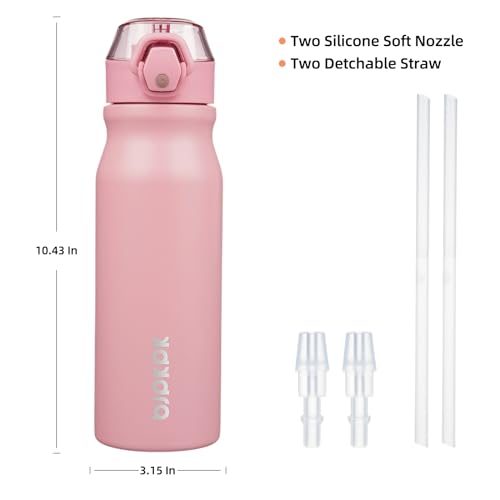 Image of BJPKPK 25 oz Insulated Water Bottle, Straw, Handle, Stainless Steel Flask | Leak Proof Locking Lid, Thermal, Double Wall Vacuum, Keeps Hot /Cold, BPA Free, Dishwasher Safe, Travel & Sports, Light Pink