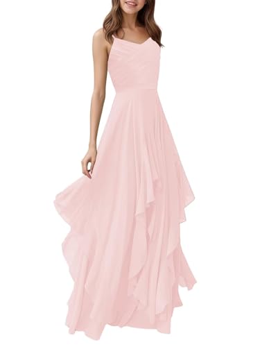 Girl Halter Junior Bridesmaid Dresses Chiffon A-Lin Pleated Maxi Dress Cascading Ruffles Wedding Party Pageant Gowns