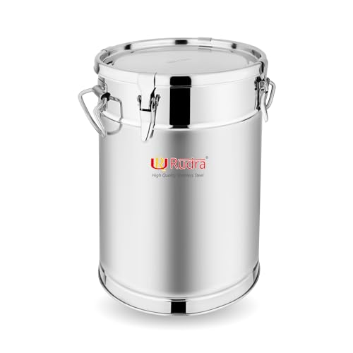Image of Rudra Stainless Steel Air Tight Container /Drum /Box for Kitchen Storage | Kothi | Rice | Flour Atta Big Dabba With Handle | (15, Cylinder, 1, RU3014)