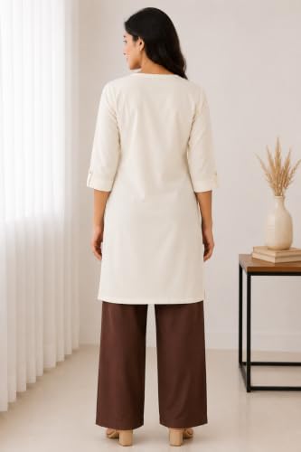 Image of Women's Rayon Solid Straight Kurti | 3 /4 Sleeve | Round Neck with V Cut | Regular Fit | Casual Office Wear Kurta for Women