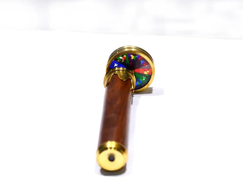 VARTH Hassanhandicrafts Handmade 8 Inches Wooden Tube and Brass Ring Working Brass Kaleidoscope Best Gift for Children