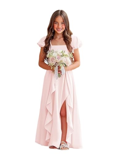 Clothfun Chiffon Flower Girl Dresses Puff Sleeves Junior Bridesmaid Dress A Line First Confirmation Dress CY2544