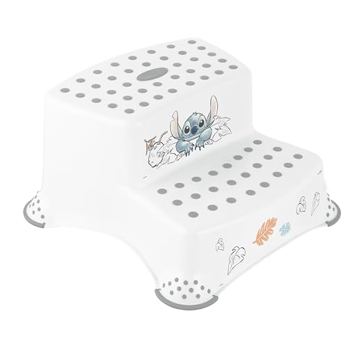 Sgabello a due gradini con design di Stitch di Disney, per bambini da circa 3 a 14 anni - Per salire e sedersi in sicurezza, ideale per raggiungere il lavandino o il WC.
