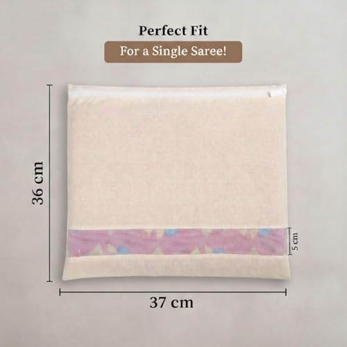 Image of Aliensware Pack of 12 Big Size Cotton Saree Bags /Covers For Storage With Zip Closure & Durable Mesh Window For Wardrobe Organizer, Clothes Bags, Salwar, Shirt, Multi-Purpose use (36 x 37 cm)-Beige