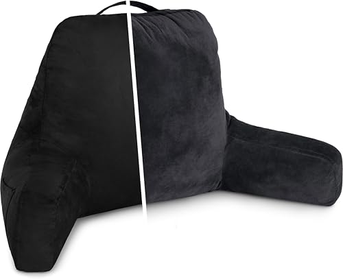 Husband Pillow Aspen Stable Black, Reading Pillow Bed Rest Chair, Two-Sided Reversible Fabric, Large Lounge Cushion Adult Backrest with Arms, Comfy Back Support for Sit Sitting Up, Wash/Remove Cover