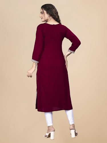 Image of Women Rayon Embroidered Kurti Three Quarter Sleeve Kurta for Women and Girls Embroidery Work Soft Rayon Fabric Comfortable