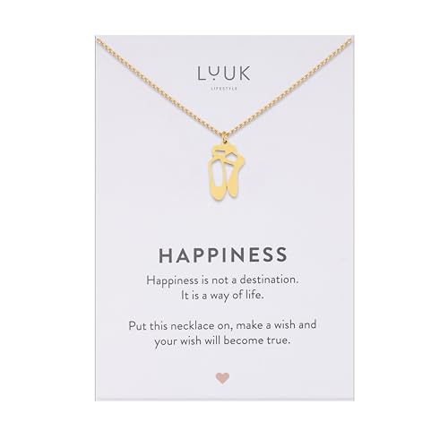 LUUK LIFESTYLE Collier moderne en acier inoxydable avec pendentif, longueur réglable 50 cm, bijou cadeau pour la meilleure amie, chaussons de ballet, or