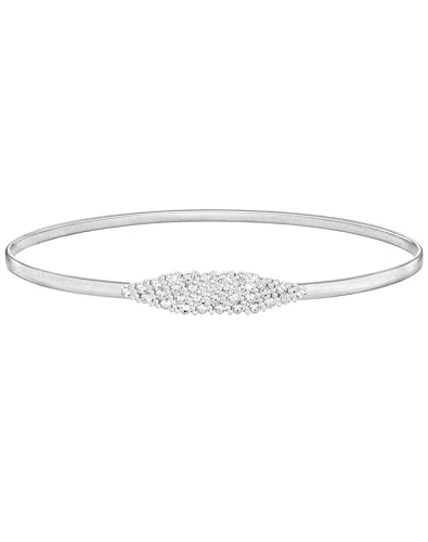 SANSTHS Silver Rhinestone Elastic Waist Belt for Women Metal Skinny Ladies Belt for Dresses Wedding Party Formal Occasions Silver L