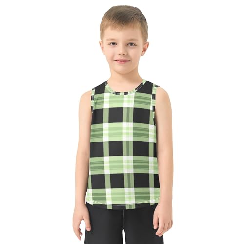 JUNZAN Blue Black Gingham Buffalo Plaid Boys' Tank Top Shirt Sleeveless Casual Vest Tees Work Out Clothes for Running 3T2