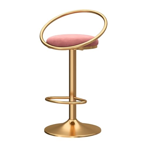 Tabouret de bar en velours pivotant réglable rose avec dossier creux