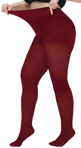 Image of Women's Plus Size Tights Opaque Ultra-Soft Pantyhose High Waist Run Resistant Solid Color Elastic Tights 1X, 2X, 3X, 4X Brown + Burgundy X-Large