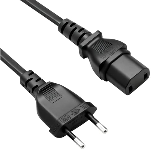 Cavo di alimentazione Europa CEE 7/17 su C17, nero, lunghezza 1,5 m, 1 mm², spina piatta