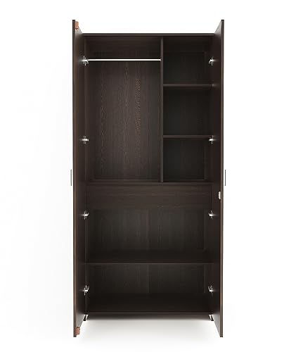 BLUEWUD Andrie Engineered Wood 2 Door Wardrobe with Drawer, (Wenge)