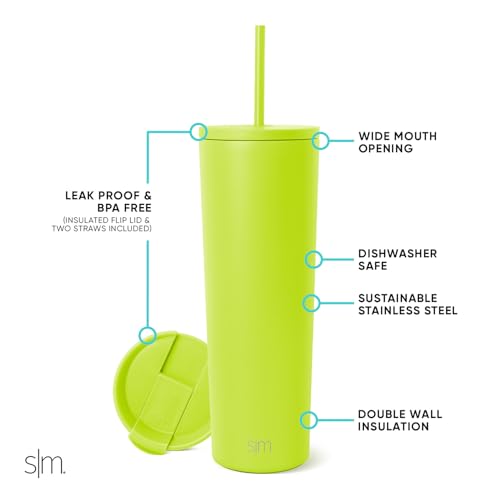Image of Simple Modern Insulated Tumbler with Lid and Straw | Iced Coffee Cup Reusable Stainless Steel Water Bottle Travel Mug | Gifts for Women Men Her Him | Classic Collection | 28oz | Green Apple