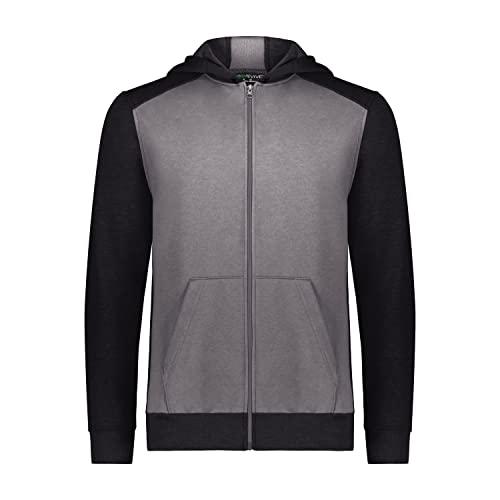 Augusta Sportswear Boys' Youth Three-Season Fleece Full Zip Hoodie, Carbon Heather/Black, Medium