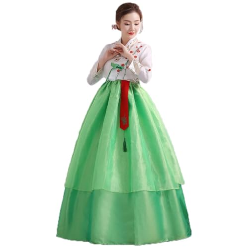 Robe traditionnelle femme avec coupe taille haute et design vert pour scène du S au XL