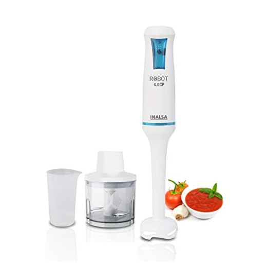 Inalsa Hand Blender Robot 4.0 CP 400-Watt Heavy Duty | 2 in 1 Hand Blender/Chopper | 2 Year Warranty| Super Silent Powerful Motor| 700 ml Break Resistant Multipurpose Jar, (White/Blue)