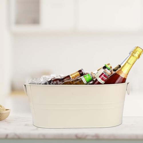 2 Pack White Metal Ice Bucket with Handle, 3 Gallon Large Galvanized Bucket, Oval Beverage Tub, Wine Beer Drink Buckets, Drink Holder for Party, Cocktail Bar, Holiday, Party, Wedding - Image 5