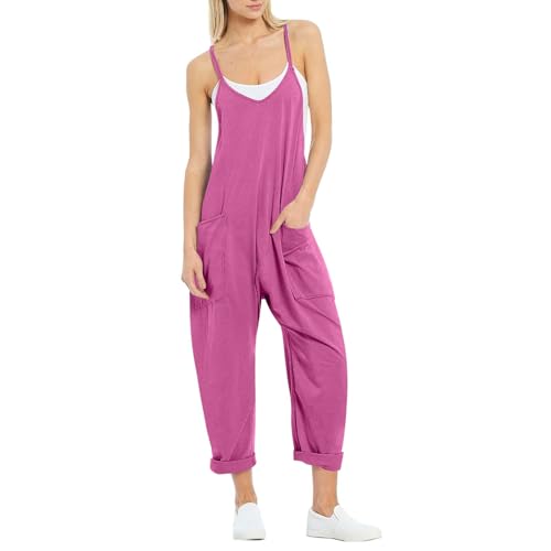 Latzhosen Für Damen, Jumpsuit Damen Elegant Lang Sommer Overall Kuschelig Ärmellos Einteiler Sexy Baggy Playsuit Bib Arbeitslatzhose Romper Sport Sommerhosen Gerades Bein Lässiger Riemchen Latzhose