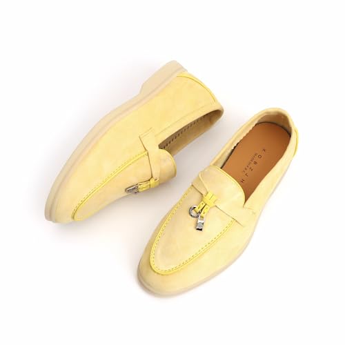 Image of XOBZJH Women's Leather Suede Loafers Flats - Slip-On Penny Loafers with Soft, Comfortable Driving & Dress Shoes for Casual Office Work All Day
