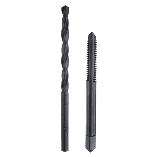 sourcing map Tap and Drill Bit Set, 1pcs 10-24 UNC Straight Flute Thread Screw Taps & 1pcs 3.8mm Twist Drill Bits, Black Oxide HSS-6542 Tapping Threading Tool Kit