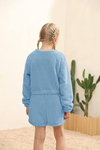 Image of Mafulus Girls Pants Sets Two Pieces Kids Comfy Lightweight Long Sleeve Fleece Sets with Pockets