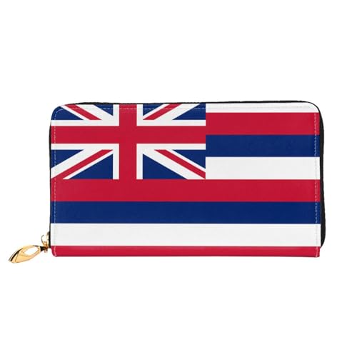 Hawaii Flag Long leather wallet - with zipper - portable and waterproof, suitable for office, study and daily use