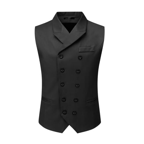 YFFUSHI Chaleco de traje para hombre de ajuste regular con doble botonadura, chaleco casual de negocios formal para bodas y fiestas, Negro, S