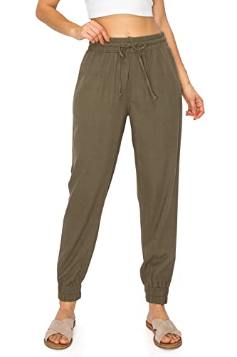 Cali1850 Women's Linen Joggers Pants Oceanside Drawstring