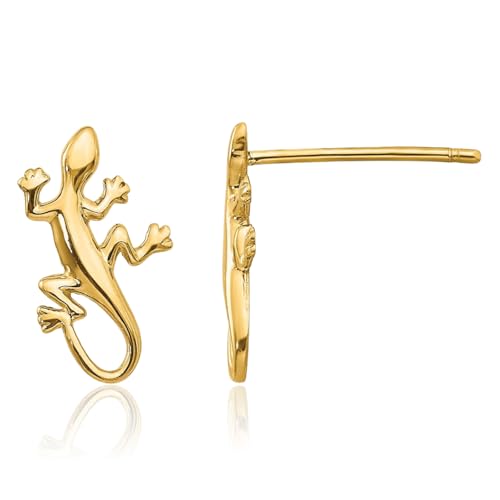 14K Solid Yellow Gold Gecko Lizard Stud Earrings