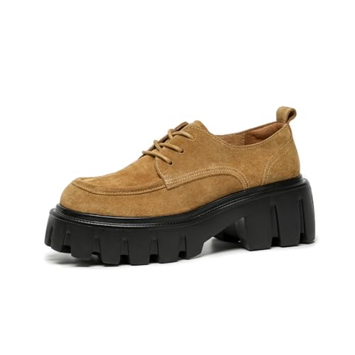 Image of BEAU TODAY Platform Oxfords for Women, Leather Chunky Lug Sole Dress Shoes | Genuine Cowhide Upper, Pigskin Lining, Lightweight Non-slip Foam Rubber Sole, Heel Pillow Design, Formal Office or Daily Wear