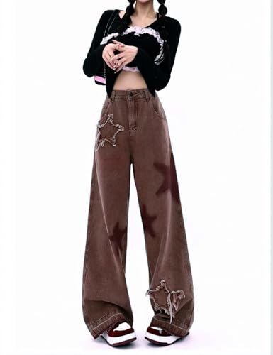 Viatabuna Women Tie Dye High Waist Wide Leg Y2K Jeans Baggy Aesthetic Street Style Star Pants Teen Girls Cute Boyfriend Jeans3