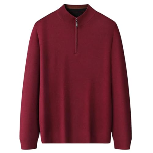 Men Mock Neck Half Zipper Wool Sweater Solid Long Sleeve Thick Warm Casual Pullover Jumper