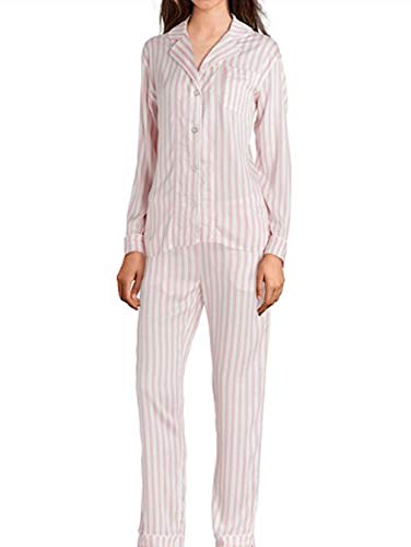 PJ Salvage Walk The Line Stripe Print Sateen Pajama Set, XL Pink/White