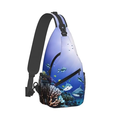 Mochila tipo bandolera con estampado de tiburón y mar miniatura 2