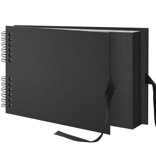 Remowith 29x21,5 cm Album fotografico Album per ritagli fai da te 40 Pagine, Libro illustrato in carta kraft con nastro di seta Libro dei ricordi per matrimonio bambino famiglia viaggi, Nero