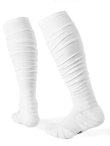 QEES Football Socks White Soccer Socks,Extra Long Scrunch Sock for Men Women Boys Youth Adults Football Accessories.