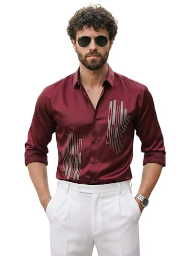 Image of IndoPrimo Men's Stylish Satin Shirt for Party and Casual Wear - Exclusive Designer Full Sleeve Shirt for Men - Pilar