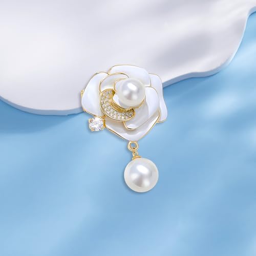 Image of Gold Crystal Flower Wreath Brooches for Womne Elegant Rhinestone Pearl Floral Brooch Pins Fashion Jewelry Brooch pin Accessories for Women Gift