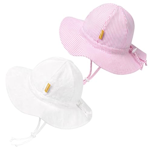 Image of Baby Girl Sun Hat with UPF 50+ Outdoor Adjustable Toddler Beach Hat with Wide Brim Bucket Hats for Kids