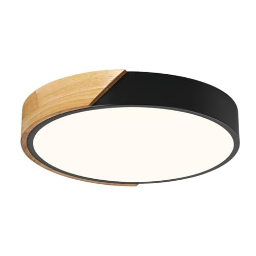 Qamra Plafonnier LED, Plafonniers Modernes en Bois Noir 30 cm, Plafonnier Rond 24W pour Salon, Chambre à Coucher, Cuisine, Couloir 4000K