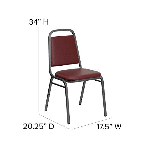 Image of Flash Furniture 4 Pack HERCULES Series Trapezoidal Back Stacking Banquet Chair in Burgundy Vinyl - Silver Vein Frame