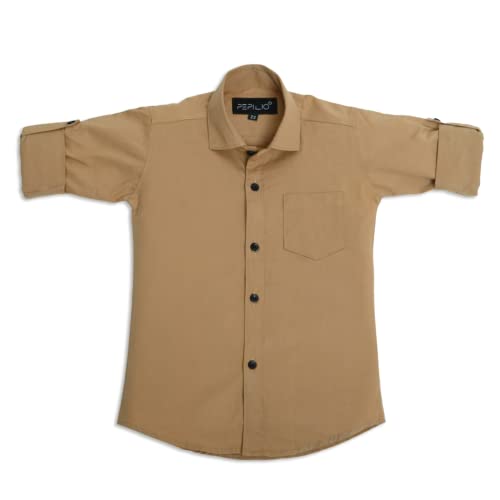 Image of Kids Stylish Solid Cotton Spread Collar Regular Fit Shirt|| Formal Boys Shirt || Casual Wear Buttoned Shirt for Boys Brown