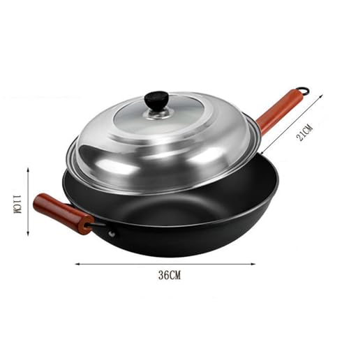 Wok de hierro tradicional con tapa, fondo plano 36CM miniatura 2