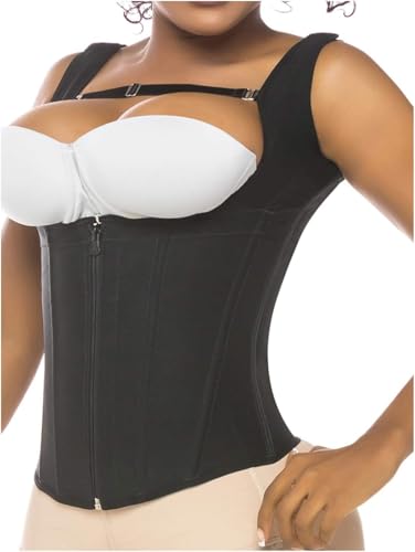 Salome 0314 Zip Waist Trainer Vest Faja Colombiana Chaleco Cinturilla Reductora de Mujer Black 2XS
