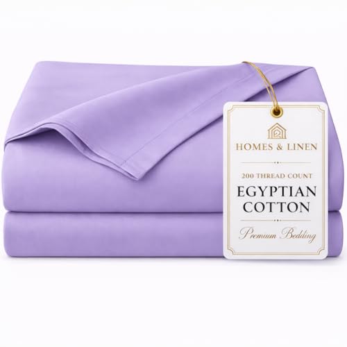 Image of HOMES-LINEN Flat Sheet 100% Egyptian Cotton 200 Thread Count Hotel Quality Flat Bed Sheets (Lilac, Double)