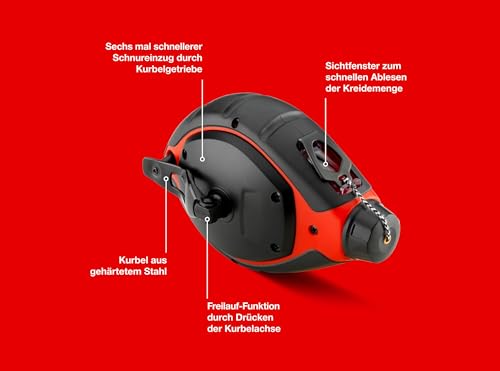 Sola Schlagschnur CLKS - 30m Markierschnur - schneller Schnureinzug durch 6:1 Getriebe - großes und robustes Kunststoffgehäuse - Schnippschnur mit gehärtetem Endhaken