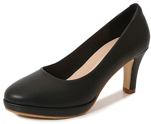 kkdom Women's Classic Leather Round Toe Bridal Wedding Party Platform Low Heel Dress Pump Shoes