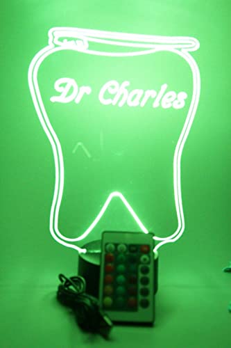 Mirror Mania Tooth Light Up Lamp Led Personalized Free Engraved Tooth And Brush Dental Table Lamp, Our Newest Feature - It's Wow, Comes With Remote, 16 Color Options, Cord, Stand, Dimmer, Great Gift #TOP6