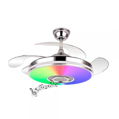 Bilake Lámpara Ventilador de Techo DC Cromo RGB Bluetooth Altavoz NOTO 72W 6117 LM 3000-4000-6000 K